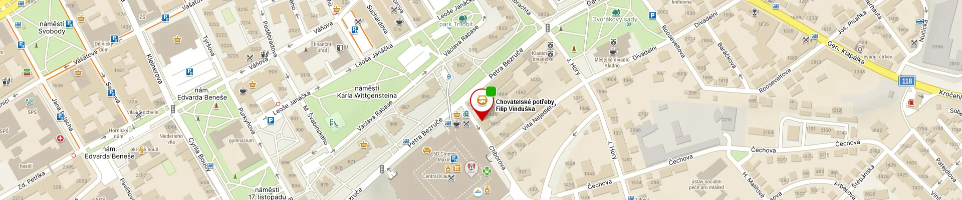 Mapa okolí prodejny v centru Kladna, Ctiborova 2572